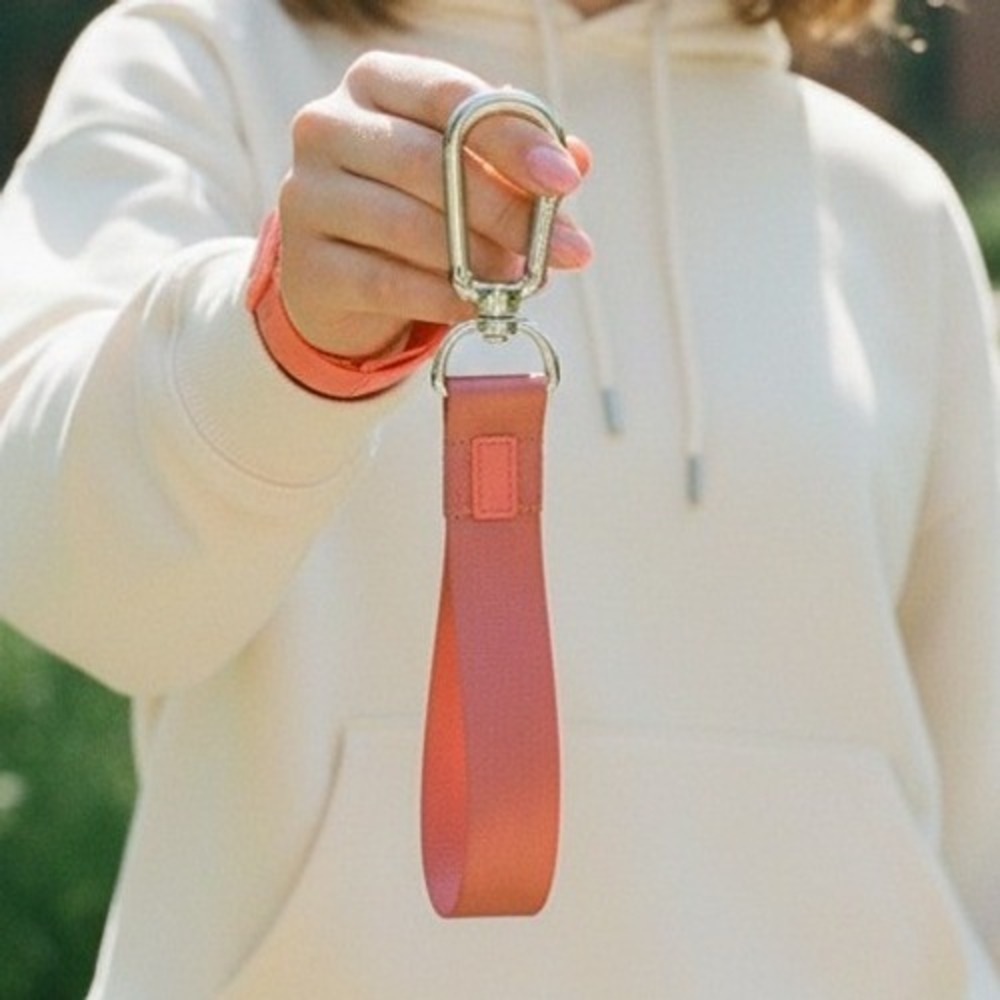 Lululemon Never Lost Keychain Coral Pink Webbing Strap Logo Clip‎